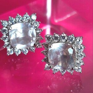Natural Rose Quartz & CZ 925 Sterling Silver  Earrings